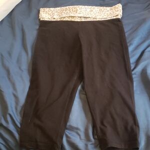 Black Capri Leggings with Leopard Print Waistband
